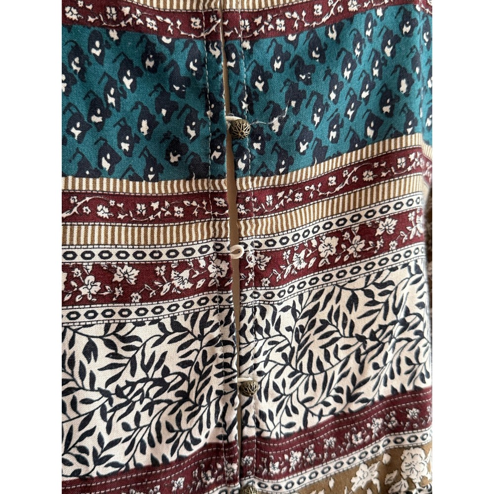 Boho Cottagecore Loveriche Patchwork Floral Peplum Top Small Brown Teal - Picture 6 of 7